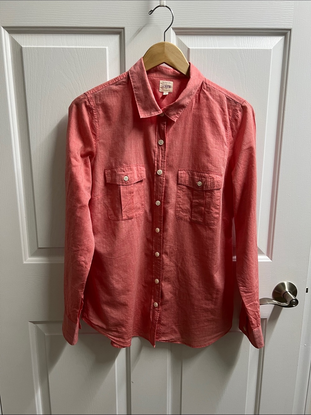 J. Crew blouse women’s Coral Button-Down Shirt paper thin cotton medium M